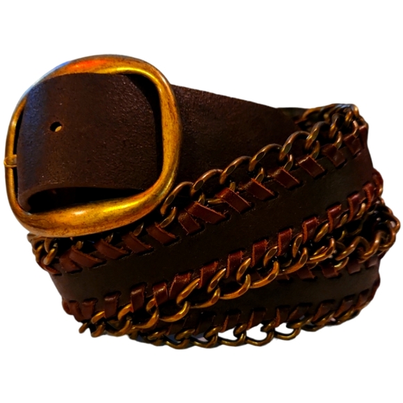 boho princess Accessories Belt Cognac Leather Brass Wide Leather